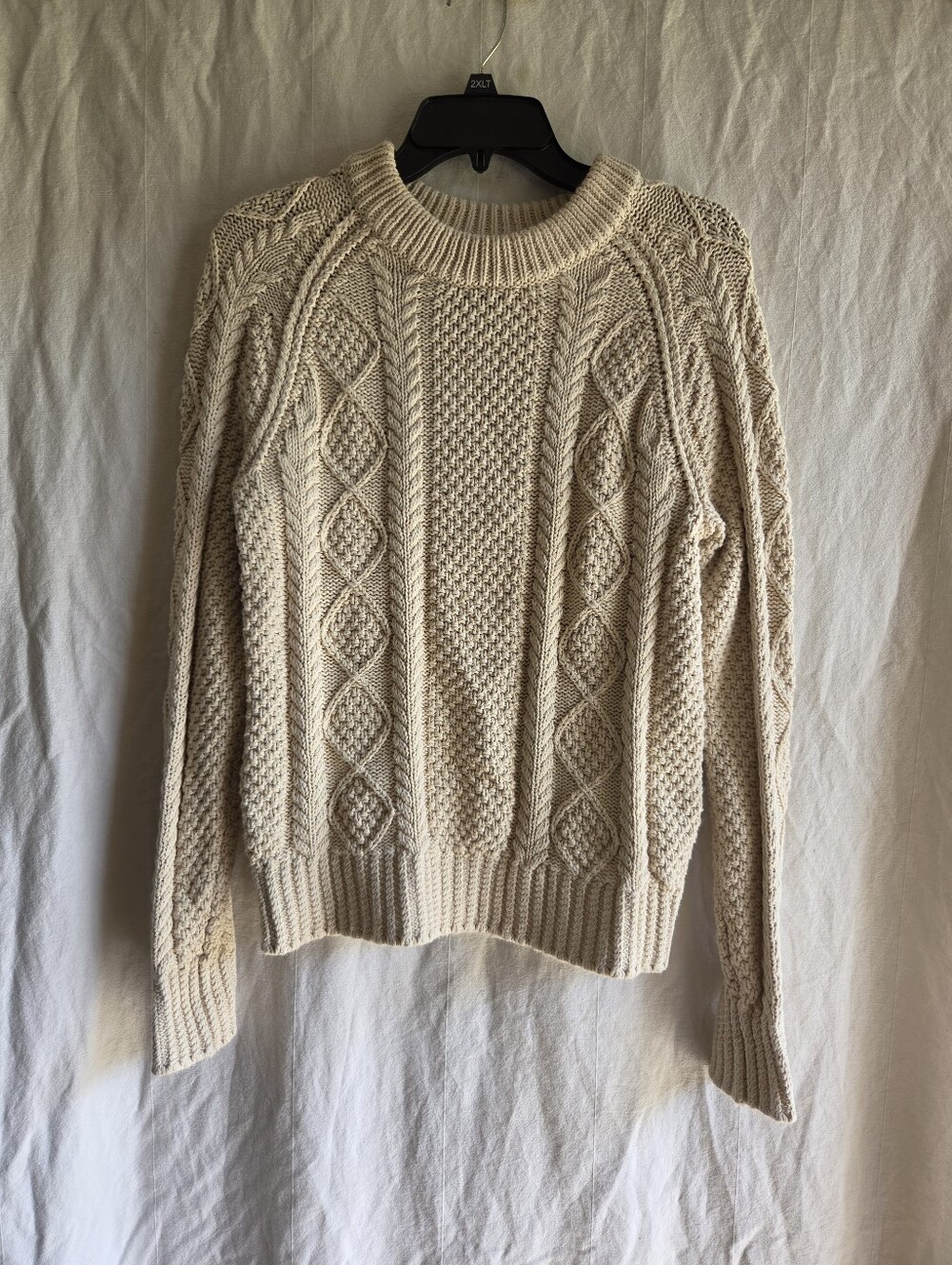 LL Bean Sweater Womens Medium Cable Knit Crew Neck Heavy Cotton Chunky Knit